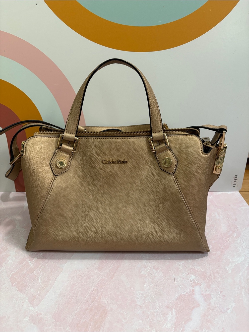 Calvin Klein Gold-Tone Pebbled Satchel